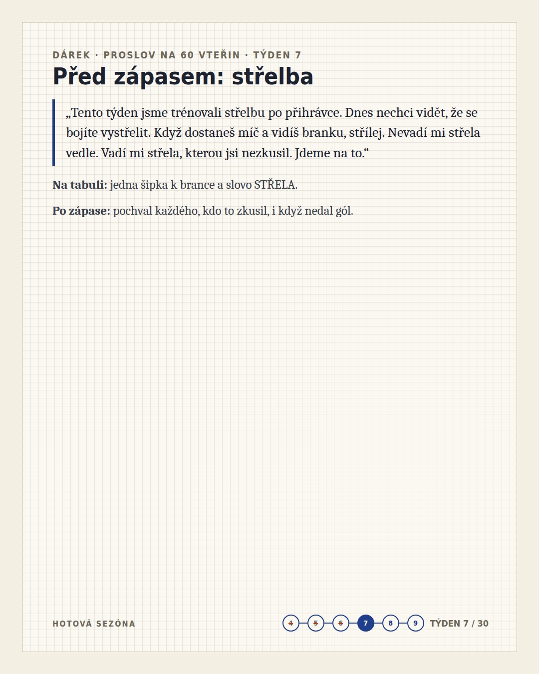 Ukázka stránky tréninku z Hotové sezóny